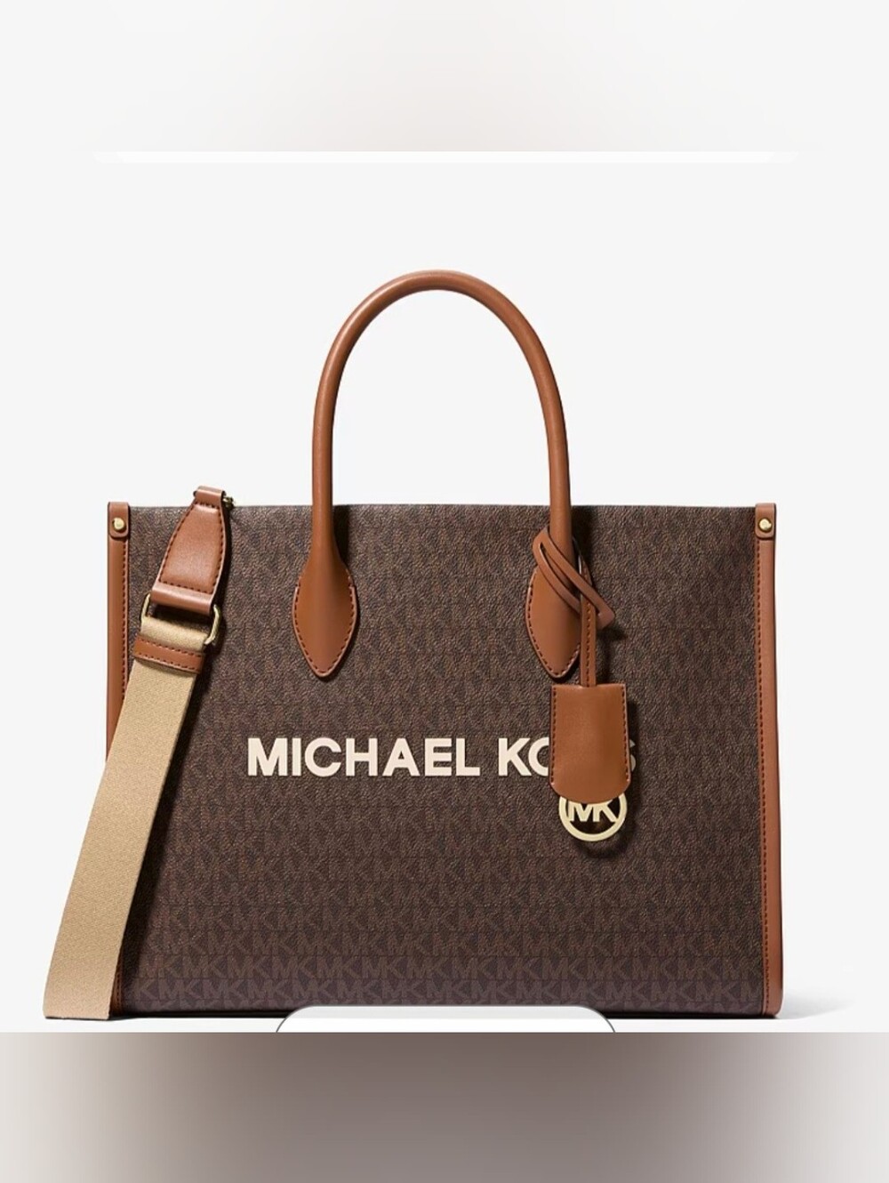 Michael Kors Brown Logo Messenger with Tan Trim and Gold Hardware
